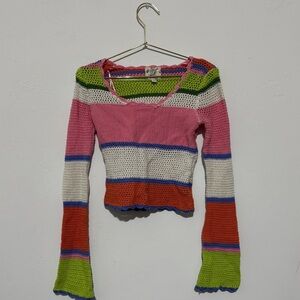 Hippie Rose Pink and White V-Neck Sweater